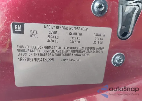 2009 Pontiac G6 z USA, uszkodzony, nr VIN 1G2ZG57N094120229